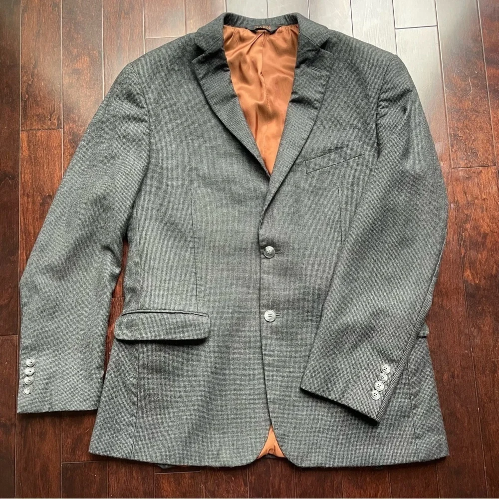 2023 JOS A BANK Gray Check blazer coat 42R Wool snd Cashmere Slim Fit - Picture 2 of 9